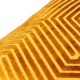 Close-up of the Evoke Geometric Velvet Cushion in gold, showing a cut-velvet chevron pattern with raised ribs against a flatter pile for a light-catching effect.