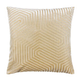 Evoke Geometric Velvet Cushion in ivory, square with a raised hexagonal channel pattern in cut velvet and a subtle golden metallic weave, shown on a plain white background.