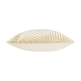 Evoke Geometric Velvet Cushion in ivory shown side-on, revealing raised chevron-textured velvet front with gold metallic threading and a plain ivory reverse, set against a white background.