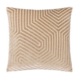 Evoke Geometric Velvet Cushion in beige, square with a chevron pattern in raised cut velvet and fine gold thread detailing, shown on a plain white background.