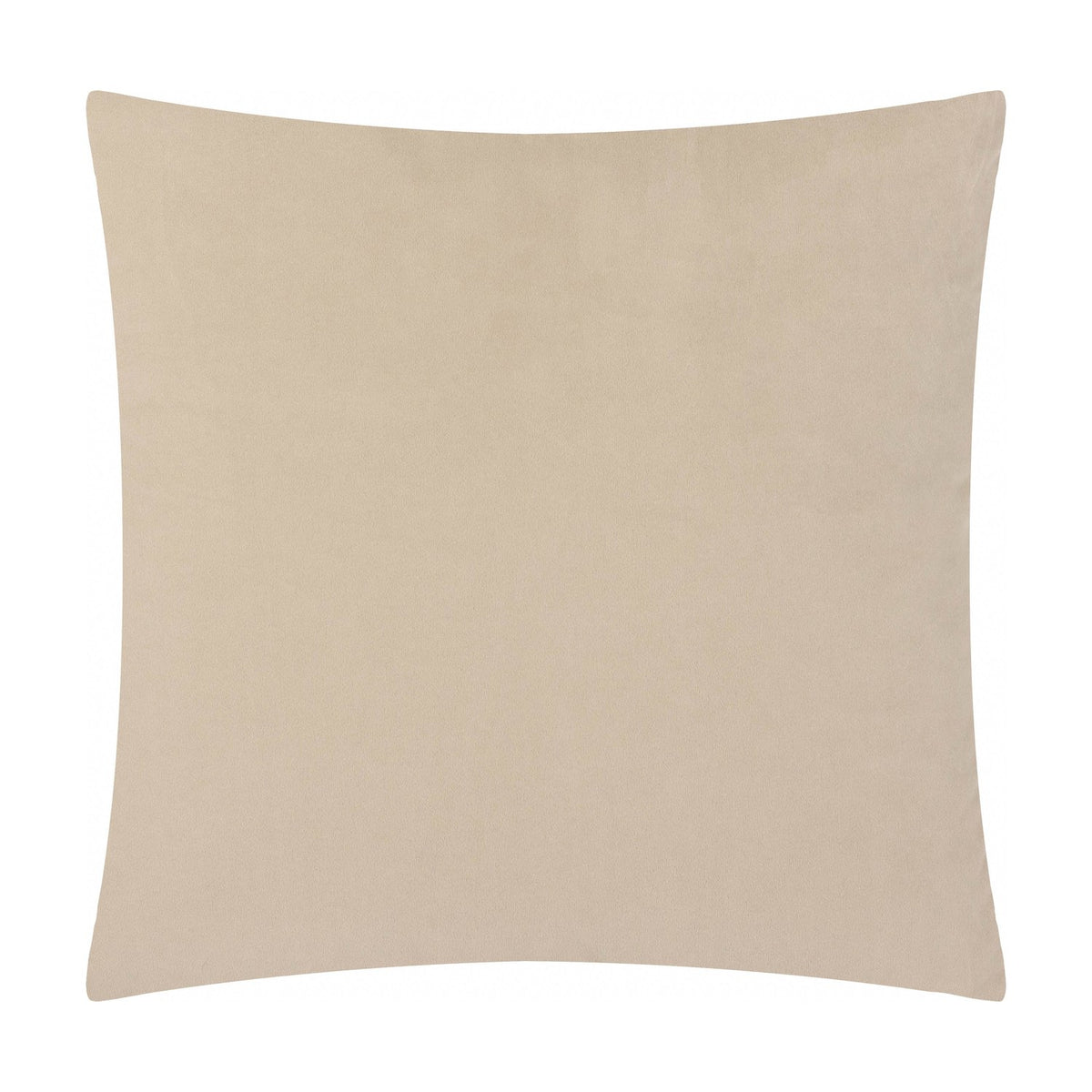 Evoke Geometric Velvet Cushion in beige, square shape with plain velvet fabric front shown on a white background.