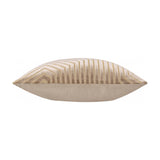 Beige Evoke Geometric Velvet Cushion, side-on view showing plump shape, chevron velvet pattern with gold thread on front and plain reverse, on white background.
