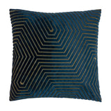 Evoke Geometric Velvet Cushion in navy with a cut-velvet hexagonal chevron pattern and metallic gold thread detailing, shown on a plain white background.