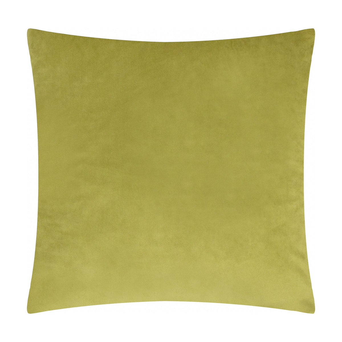 Evoke Geometric Velvet Cushion in olive green, a square velvet cushion with a plain textured front, shown against a white background.