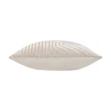 Pale oyster Evoke Geometric Velvet Cushion, side-on view, showing chevron cut-velvet pattern with gold metallic thread on the front and a plain velvet reverse.