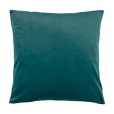Evoke Geometric Velvet Cushion in teal, square with plain velvet finish and piped edges, shown on a plain white background.