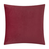 Square burgundy velvet cushion, Evoke Geometric design, shown here with its plain reverse side visible against a white background.