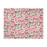 Nathaliefestivebows Bows Polyester Throw in Berry/Pine, a cream fleece throw with an allover print of red, pine green, and tartan-check bows, shown on a plain white background.