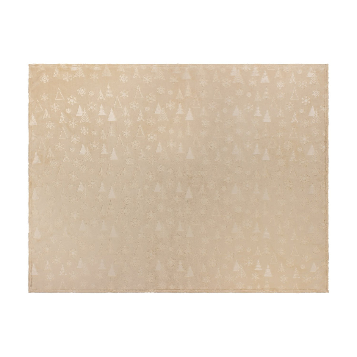 Festive Time Woodland polyester fleece throw in natural beige with embossed Christmas tree and snowflake pattern, shown flat on a plain white background.
