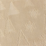 Close-up of the Festive Time Woodland Polyester Throw in natural beige, showing embossed Christmas tree and snowflake motifs textured into the soft fleece pile.