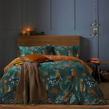 Forest Fauna Woodland Animal Duvet Cover Set - Emerald