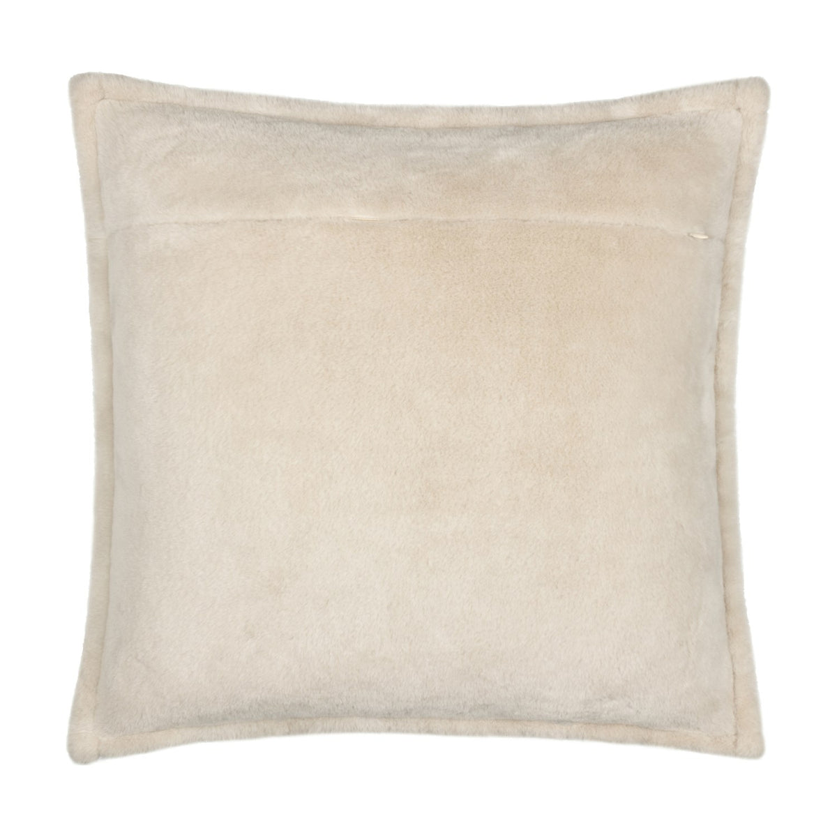 Reverse view of the Forest Festivities Velvet Faux Fur Cushion in natural, showing the plain soft faux fur back with a concealed zip closure, shown on a white background.