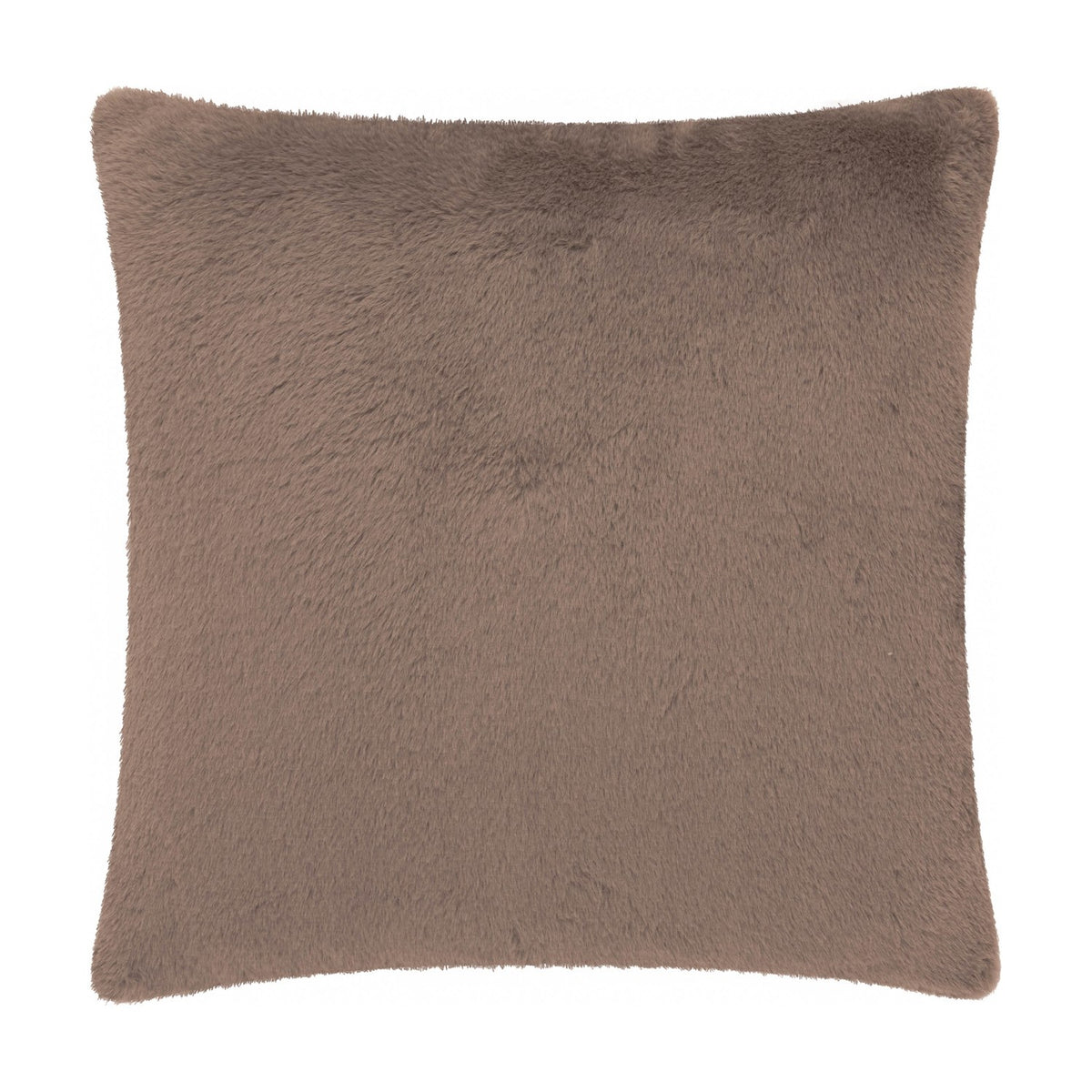 Square faux fur cushion in mocha brown with a dense, brushed pile, shown plain-sided against a white background.