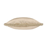 Freya Plain Velvet Cushion in taupe, shown edge-on with fringed border trim, densely piled velvet fabric, square shape, on a plain white background.