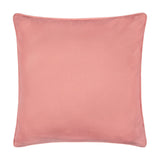Fruits Piped Polyester Cushion reverse side in solid coral pink with matching piped edge trim, shown square on a plain white background.