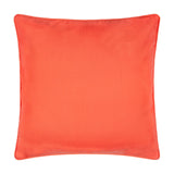 Fruits Piped Polyester Cushion showing the plain tomato-red reverse panel with matching red piped edging, square 45 x 45cm design on a white background.
