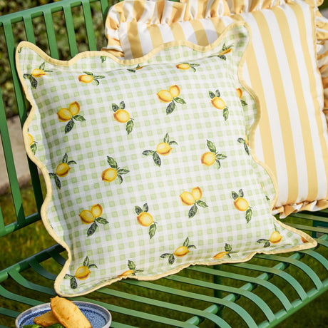 Fruits Gingham Polyester Cushion - Sage