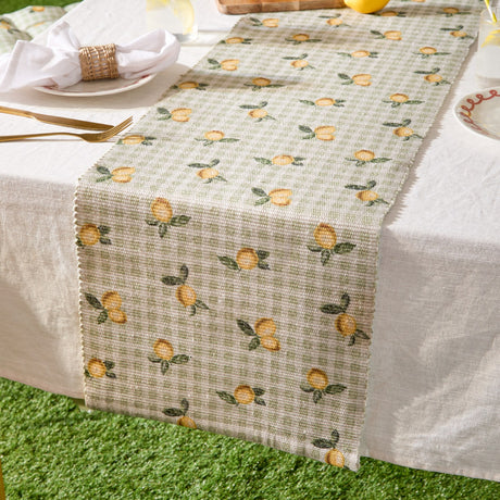 Fruits Gingham Polyester Table Runner - Sage
