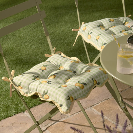 Fruits Gingham Polyester Seat Pad - Sage