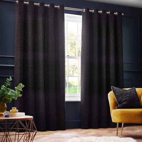 Galaxy Chenille Fully Lined Eyelet Curtains - Black