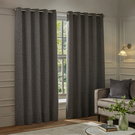 Galaxy Chenille Fully Lined Eyelet Curtains - Charcoal
