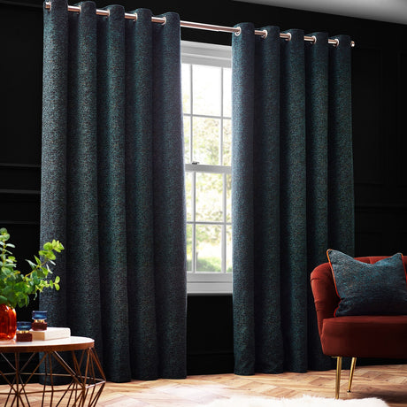 Galaxy Chenille Fully Lined Eyelet Curtains - Emerald