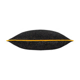 Side view of the Galaxy Eyelet Chenille Cushion in black, showing gold-flecked textured fabric with a contrasting yellow piped edge, on a plain white background.