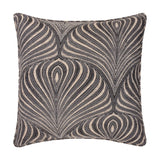 Gatsby Eyelet Polyester Cushion in black with a woven Art Nouveau teardrop pattern in natural tone, square 55 x 55cm design on a plain white background.