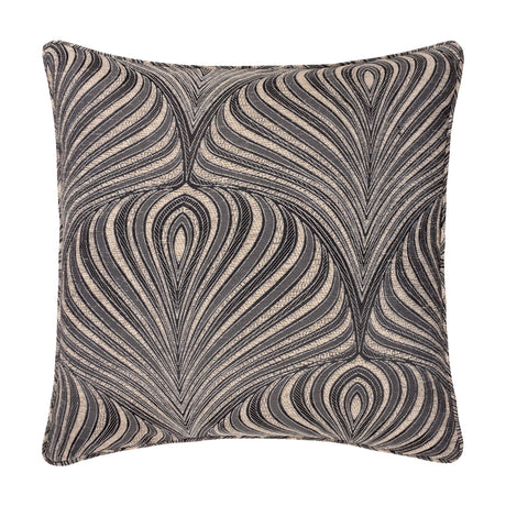 Gatsby Eyelet Polyester Cushion in black with a woven Art Nouveau teardrop pattern in natural tone, square 55 x 55cm design on a plain white background.