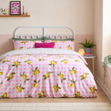 Gingham Lemons Reversible Check Duvet Cover Set - Pink