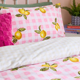 Gingham Lemons Reversible Check Duvet Cover Set - Pink