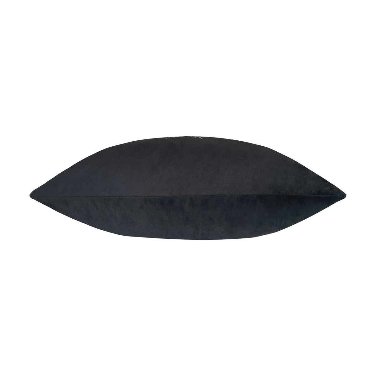 Gold Bee Animal Velvet Cushion in black, shown side-on with a plump bolster shape and smooth faux-velvet fabric, photographed against a plain white background.