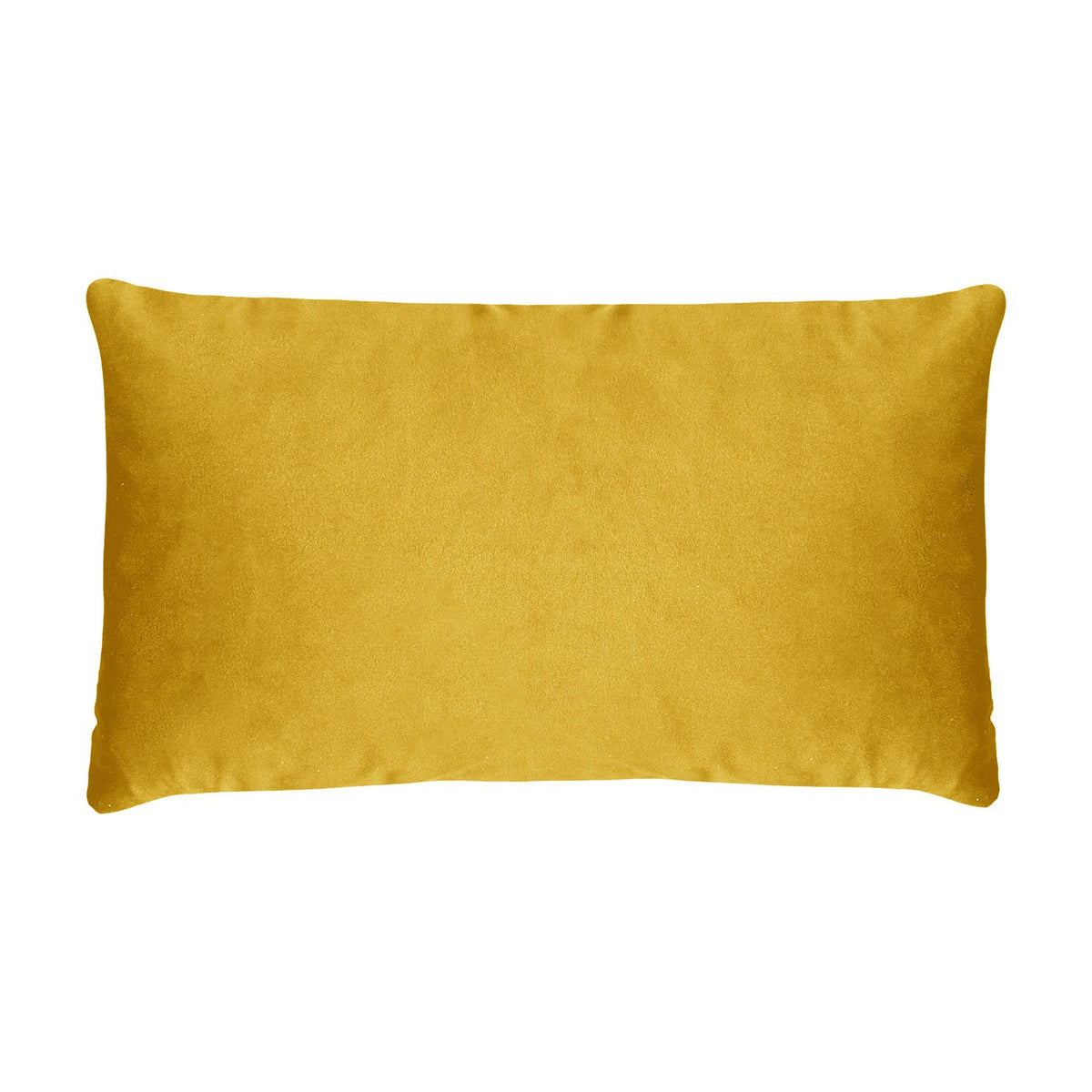 Rectangular gold velvet lumbar cushion in a plain fabric finish, shown in a soft sheen polyester fabric against a plain white background.