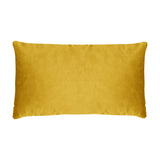 Rectangular gold velvet lumbar cushion in a plain fabric finish, shown in a soft sheen polyester fabric against a plain white background.