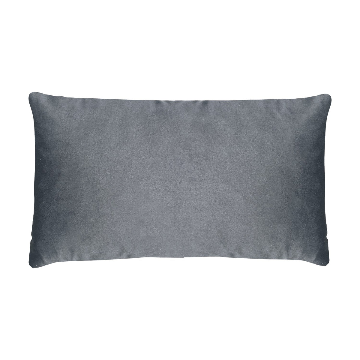 Rectangular grey velvet-effect cushion, Gold Bee Animal design, shown here with its plain grey reverse side against a white background.