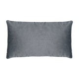 Rectangular grey velvet-effect cushion, Gold Bee Animal design, shown here with its plain grey reverse side against a white background.