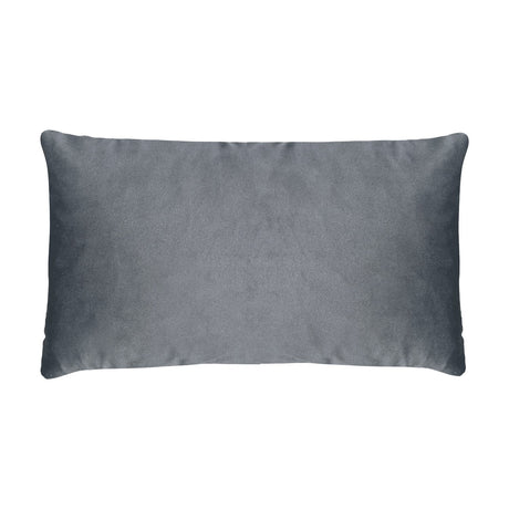 Rectangular grey velvet-effect cushion, Gold Bee Animal design, shown here with its plain grey reverse side against a white background.