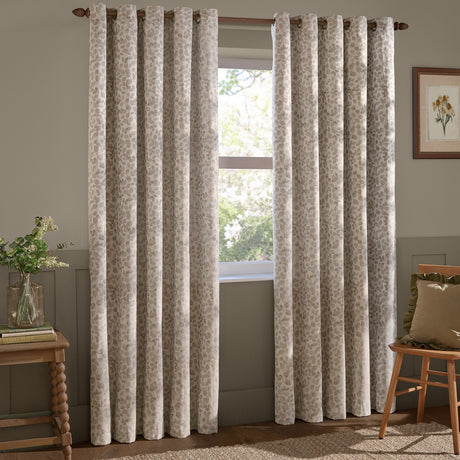 Grace Leaf Jacquard Fully Lined Eyelet Curtains - Natural