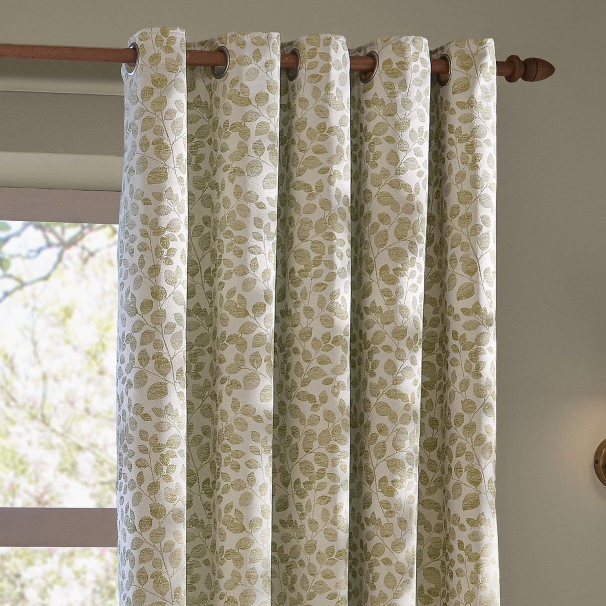 Grace Leaf Jacquard Fully Lined Eyelet Curtains - Sage