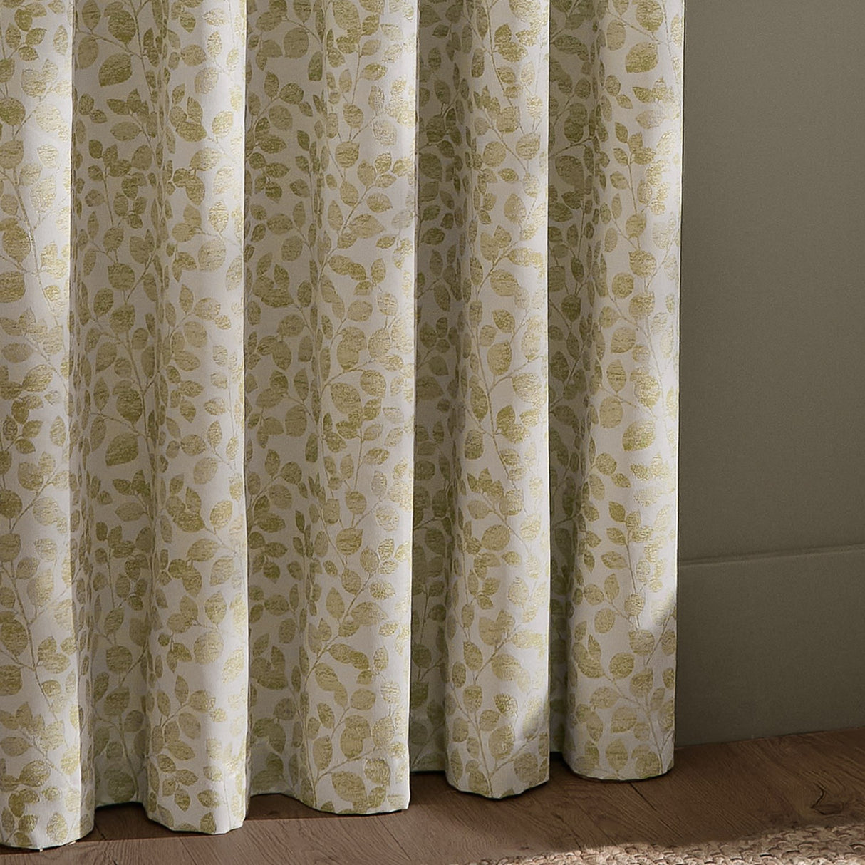 Grace Leaf Jacquard Fully Lined Eyelet Curtains - Sage