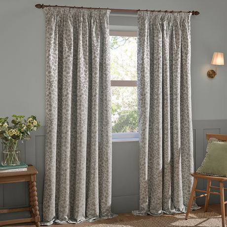 Grace Leaf Jacquard Polyester Pencil Pleat Curtains - Mist Grey