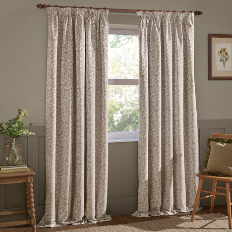 Grace Leaf Jacquard Polyester Pencil Pleat Curtains - Natural