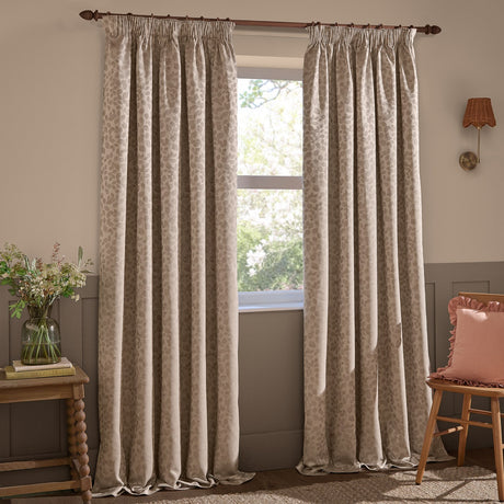 Grace Leaf Jacquard Polyester Pencil Pleat Curtains - Taupe