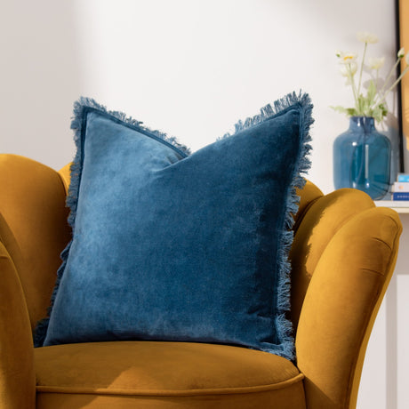 Gracie Velvet Cotton Cushion - Ink Blue