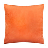 Square orange velvet-look polyester cushion with a plain, softly shaded surface, shown against a white background.