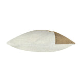 Side view of the Hessian Animal Linen Cushion in white, showing its slim boxed profile with a cream linen front and brown hessian-effect side panel, set against a plain white background.