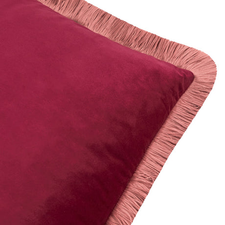 Halo Fringed Velvet Plain Polyester Cushion - Burgundy/Slipper