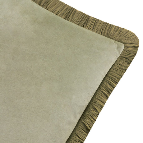 Halo Fringed Velvet Plain Polyester Cushion - Green/Sage