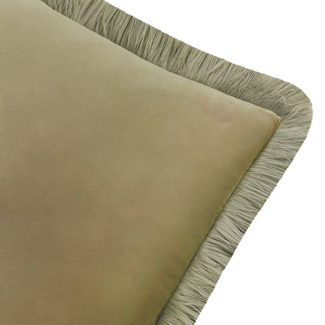 Halo Fringed Velvet Plain Polyester Cushion - Sage/Green