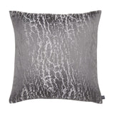 Hamlet Printed Polyester Cushion in graphite grey with a cracked metallic silver foil pattern, square 50x50cm shape, shown against a plain white background.